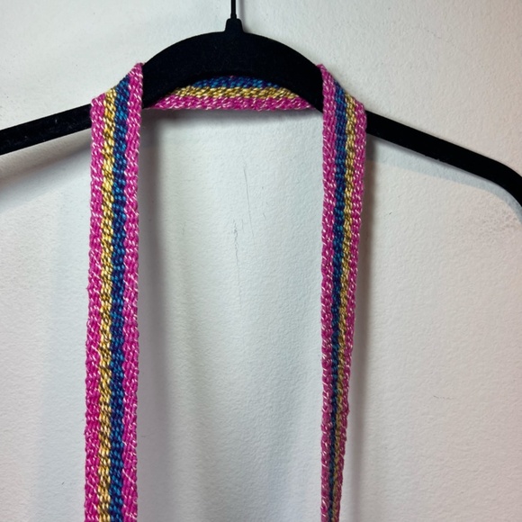 Wayuu Woven Bucket Bag Purse Pink Yellow Wood Bead Animal Print Cinch Close Boho - Picture 5 of 13